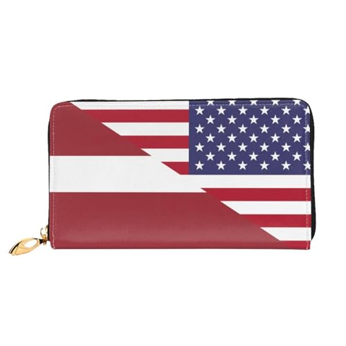 Reißverschluss Geldbörse Amerika Lettland Freundschaftsflagge Portmonee Tragbare Kartenetui Retro Leder Geldbörse Für Mutter, Tochter, Mädchen von Generic