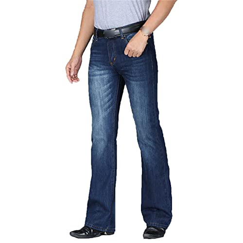 Relaxed Fit Flex Schlaghose für Herren Lässige Schmal Zulaufende Jeans mit Geradem Bein Stretch Komfort Jeans mit Ausgestelltem Retro Bein (Dunkelblau,34) von Generic