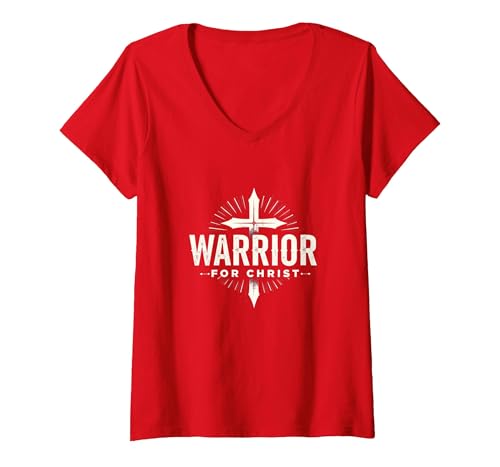 Religious Warrior for Christ Faith Bekleidung für Männer T-Shirt mit V-Ausschnitt, Damen, Rot, M von Generic