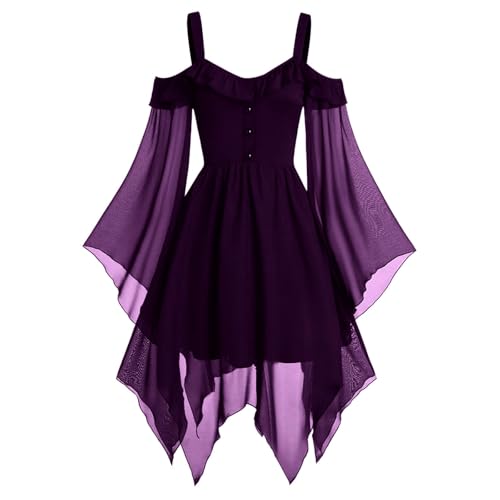 Renaissance Kostüm Frauen Mittelalterliches Kleid mit Trompetenärmel Gotisch Kleid Karneval Halloween Party Damen Gothic Hexen Kleider Mittelalter Vampir Kostüm Viktorianisches Kleider von Generic