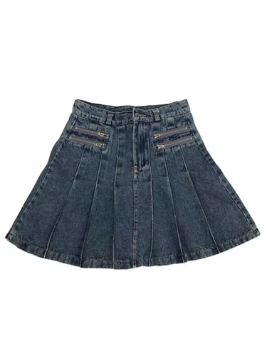 Retro Denim Shorts Rock Frauen 2022 Sommer Harajuku Hohe Taille All-Match Jeans Röcke Y2k High Street Plissee Mini Rock Weiblich-Blau-S von Generic