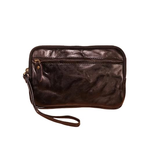 Retro Einfache Große Kapazität Handgemachte Rindsleder Clutch Tasche Damen Retro Handtasche Lippenstift Tasche(Black) von Generic