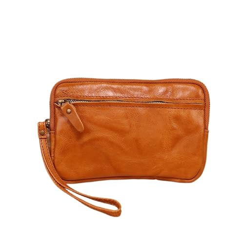 Retro Einfache Große Kapazität Handgemachte Rindsleder Clutch Tasche Damen Retro Handtasche Lippenstift Tasche(Brown) von Generic