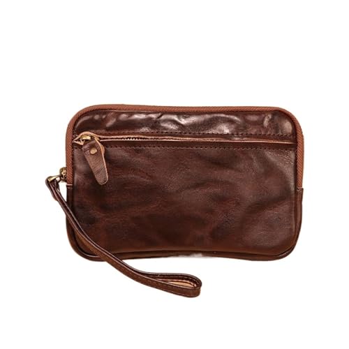 Retro Einfache Große Kapazität Handgemachte Rindsleder Clutch Tasche Damen Retro Handtasche Lippenstift Tasche(Coffee) von Generic