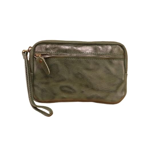 Retro Einfache Große Kapazität Handgemachte Rindsleder Clutch Tasche Damen Retro Handtasche Lippenstift Tasche(Green) von Generic