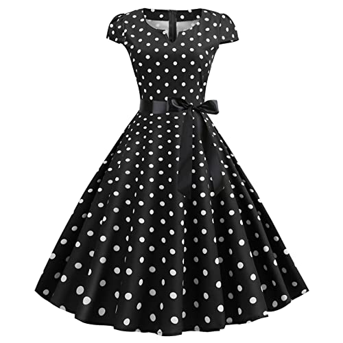 Retro Faltenrock 60er Jahre Rockabilly Vintage Tunika A Linie Solides Cocktailkleid mit Gürtel Hochzeit Partykleid Rockabilly Kleid Ballkleid Weißes Kleid von Generic