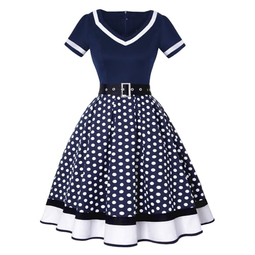 Retro Faltenrock 60er Jahre Rockabilly Vintage Tunika A Linie Solides Cocktailkleid mit Gürtel Hochzeit Partykleid Rockabilly Kleid Ballkleid Weißes Kleid von Generic