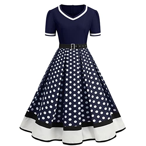 Retro Faltenrock 60er Jahre Rockabilly Vintage Tunika A Linie Solides Cocktailkleid mit Gürtel Hochzeit Partykleid Rockabilly Kleid Ballkleid Weißes Kleid von Generic