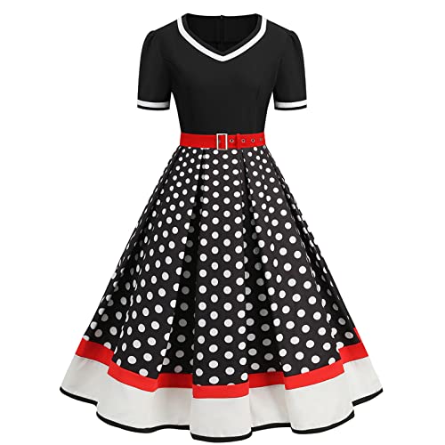 Retro Faltenrock 60er Jahre Rockabilly Vintage Tunika A Linie Solides Cocktailkleid mit Gürtel Hochzeit Partykleid Rockabilly Kleid Ballkleid Weißes Kleid von Generic