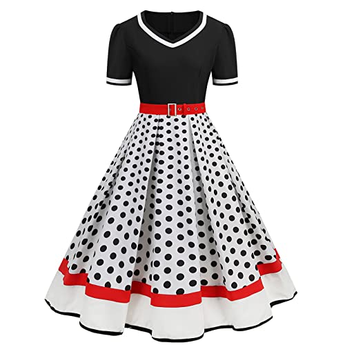 Retro Faltenrock 60er Jahre Rockabilly Vintage Tunika A Linie Solides Cocktailkleid mit Gürtel Hochzeit Partykleid Rockabilly Kleid Ballkleid Weißes Kleid von Generic