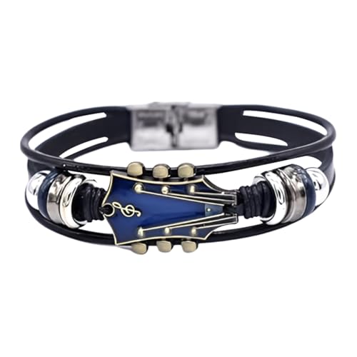 Retro Faux Leather Guitar Bracelet Wristband With Stainless Clasp Rock Jewelry For Music Enthusiasts Accessory For Men And Women Armbanduhr Jugendliche (Blue, One Size) von Generic