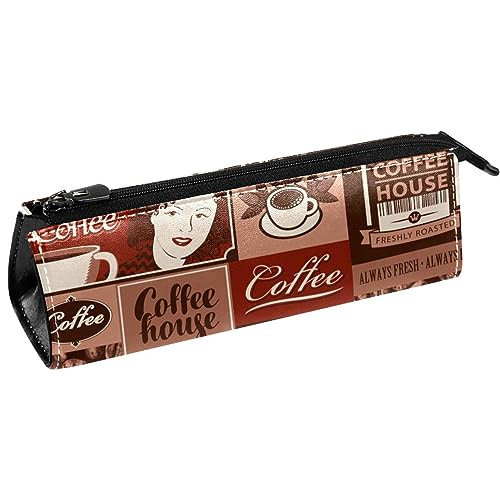 Retro Kaffee Thema Stift Tasche Schreibwaren Beutel Bleistift Tasche Kosmetiktasche Tasche Compact Zipper Tasche, multi, 5.5 ×6 ×20CM/2.2x2.4x7.9 in, Taschen-Organizer von Generic