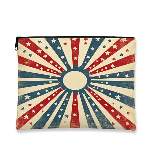 Retro-Kosmetiktasche, patriotische Sterne und Streifen, Vintage, tragbare Reißverschlusstasche für Reisen, kleiner Canvas-Make-up-Organizer, Festival-Geschenk, Unabhängigkeitstag, Rot/Ausflug Retro-Kosmetiktasche, patriotische Sterne und Streifen, Vintage, tragbare Reißverschlusstasche für Reisen, kleiner Canvas-Make-up-Organizer, Festival-Geschenk, Unabhängigkeitstag, Rot/Ausflug von Generic