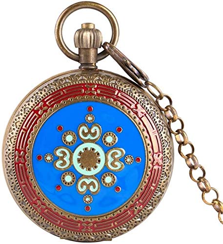 Retro Kupfer mechanische Taschenuhr Tourbillon Phasen Mond Sonne Handaufzug Vintage Sammlerstücke Uhren Taschenuhr Geschenke für Familie von Generic