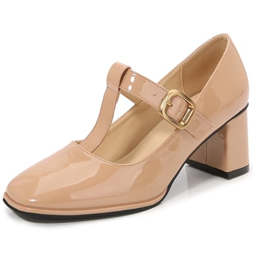 Retro Mary Jane Pumps Mit Quadratkappe 6cm Blockabsatz Und Kreuzriemen Mit Schnalle PU Obermaterial rutschfeste Sohle Komplette Größen 35-46,Apricot,36 EU Retro Mary Jane Pumps Mit Quadratkappe 6cm Blockabsatz Und Kreuzriemen Mit Schnalle PU Obermaterial rutschfeste Sohle Komplette Größen 35-46,Apricot,36 EU von Generic