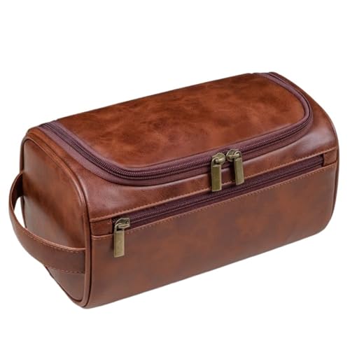 Retro PU Leder Herren Kulturbeutel mit Aufhängehaken Make-up Tasche Handheld Große Kapazität Make-up Tasche(Brown) von Generic