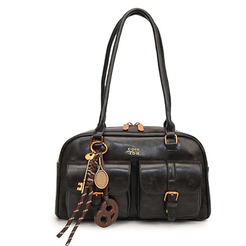Retro Solid Color Lederhandtasche mit mehreren Taschen zum täglichen Gebrauch (schwarz) von Generic