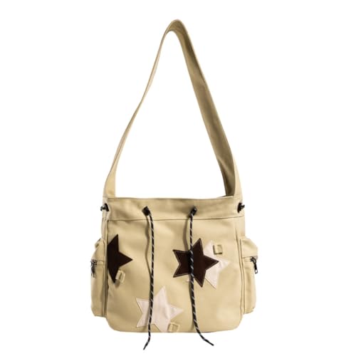 Retro Star Print Messenger Bag - Large Capacity Canvas Crossbody Shoulder Bag, Aesthetic Messenger Bag for Teens & Women (Khaki) von Generic