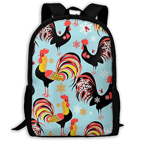 Retro Studentenrucksack Helles Muster Mit Hähnen Rucksäcke Multifunktion Wanderrucksack Für Wandern, Universität, Freizeit, 42X32X14Cm von Generic