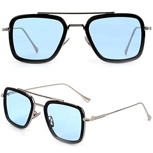 Retro Vintage Iron Man Sonnenbrille Tony Stark Brille Quadratischer Metallrahmen für Männer Frauen Brille Klassischer Legierung Rahmen, Schwarzer Rahmen, silberfarbener Arm, Einheitsgröße von Generic