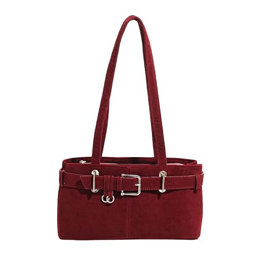 Retro Wildleder Achselbeutel Gürtelschnalle for Frauen Reisen Einkaufsarbeit (rot) von Generic
