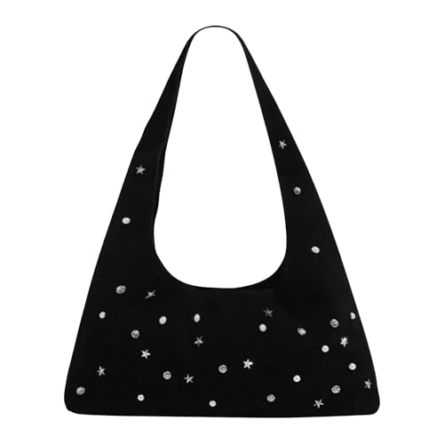 Retro Wildleder Crescent Tote Bag Perle Star Design Handtaschen for Frauen (schwarz) von Generic