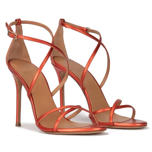 Riemchensandalen mit High Heels Absatz für Damen, Sommermode Pumps mit Offener Spitze 10 Cm Sexy Stiletto-Absätze Gekreuzte Riemen Party- Und Abschlussballschuhe,Orange,41 EU Riemchensandalen mit High Heels Absatz für Damen, Sommermode Pumps mit Offener Spitze 10 Cm Sexy Stiletto-Absätze Gekreuzte Riemen Party- Und Abschlussballschuhe,Orange,41 EU von Generic
