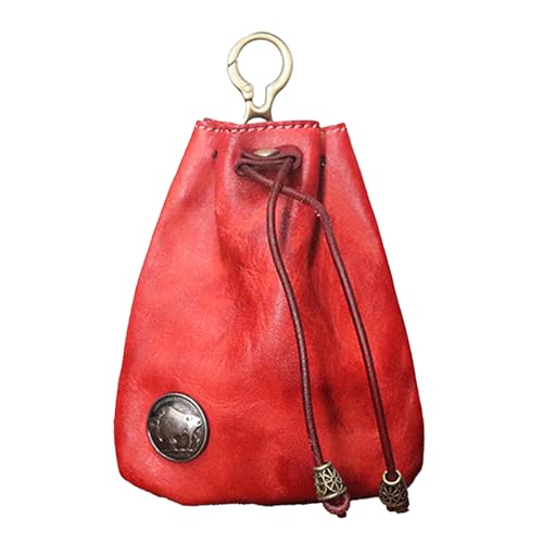 Rindsleder Geldbörse – Ledertasche mit Kordelzug | Portable Mini-Brieftasche Schlüsselhalter für Männer Frauen | Multifunktionale Aufbewahrungstasche für, Bargeld, Schlüssel und , burgund-rot von Generic