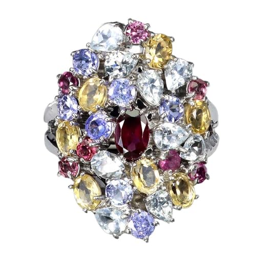 Ring 925 Natur Tansanit Zitrone Granat Aquamarin r 19, Single Ring 925 Natur Tansanit Zitrone Granat Aquamarin r 19, Single von Generic