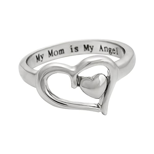 Ring Angel Damen Herz Ohrringe My Day Geschenk Schmuck Schriftzug Mom is my mother's Ringe Padppy Ringe für Teenager Mädchen, weiß, 7 von Generic