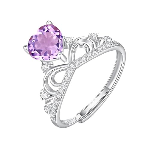 Ring Damen Silber 925 Echter Topas Citrin Zirkonia Rubin Solitärringe Für Ihr Herz Brautband Verlobung Jahrestag Ehering Größe Verstellbar Amethyst von Generic