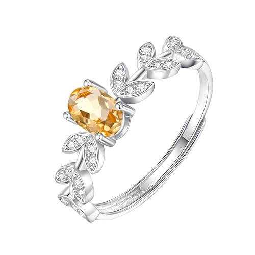 Ring Damen Silber 925 Echter Topas Peridot Rubin Solitär Ovaler Verlobungsring Für Frauen Und Mädchen Verstellbar Statement Zirkonia Jubiläumsband Geschenk Citrin von Generic