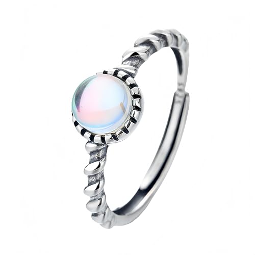 Ring Damen Silber 925 Silberne Mondsteinringe Für Frauen Und Mädchen Verstellbar Poliert Oder Gedreht Vintage Oval Rund Edelstein Verlobungsversprechen Ehering Schmuckgeschenk Silberner Mondsteinr von Generic