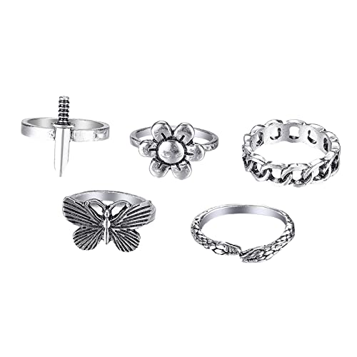 Ring Kettenring Stück Herz Kreativset 5 Die Gelenkform Ringe Vintage Ring Pack, silber, Einheitsgröße von Generic