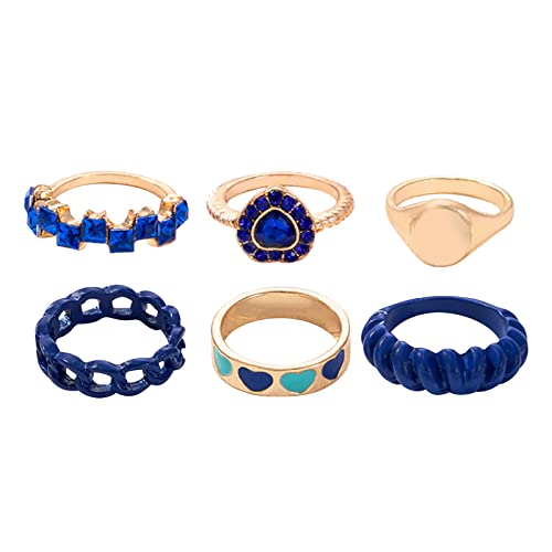 Ring-Set mit 6 Ringen, Skater-Ringen, Blau, blau, Einheitsgröße von Generic