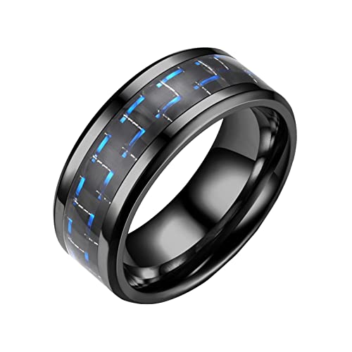 Ring Stahl Paar Mode Ring Erwachsene Dreifarbige Faser Titan Carbon Ringe Mädchen Ringe, blau, 11 von Generic