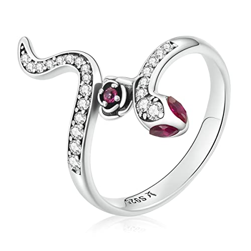 Ring aus 925er-Sterlingsilber mit Schlangen- und Rosenblütenmotiv für Damen, Persönlichkeit, cooler Ring, Größe 6, 7, 8, Damen-Statement-Schmuck, Geschenk von Generic