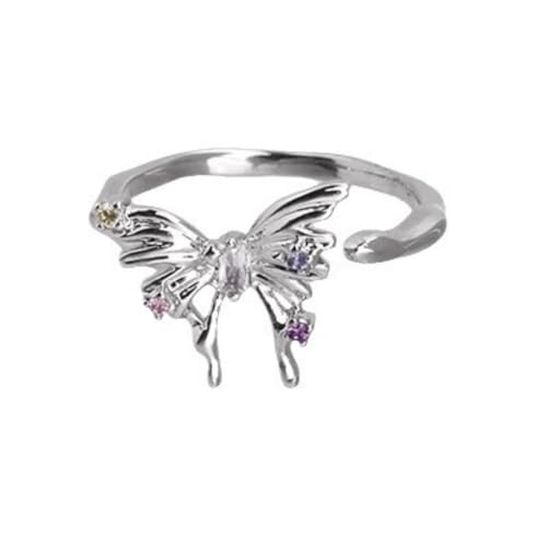Ring aus 925er Sterlingsilber mit unregelmäßigem Schmetterling und hohlem Zirkonia, verstellbarer Schmuck für Frauen, minimalistisches stapelbares Accessoire von Generic
