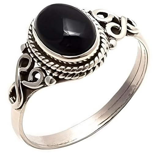 Ring aus Sterlingsilber mit schwarzem Onyx, Vintage-inspiriertes Statementstück, mehrere Größen 5–11, Größentabelle enthalten von Generic