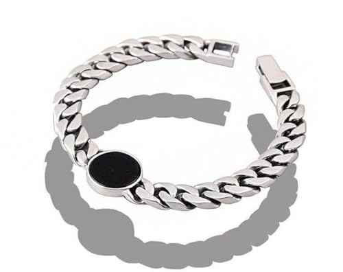 Ringe Achatsteinarmband 925 Silbermänner und Frauen Modetankkette Flachkette Geflochtenes Armband, 925 Silber, 20 CM von Generic