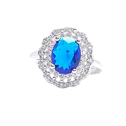 Ringe Filigran Imitation Blue Ring Damen Europäischer und amerikanischer Low Luxury Plated Full Diamond Petals Open Ring für Dai (Blue, One Size) von Generic