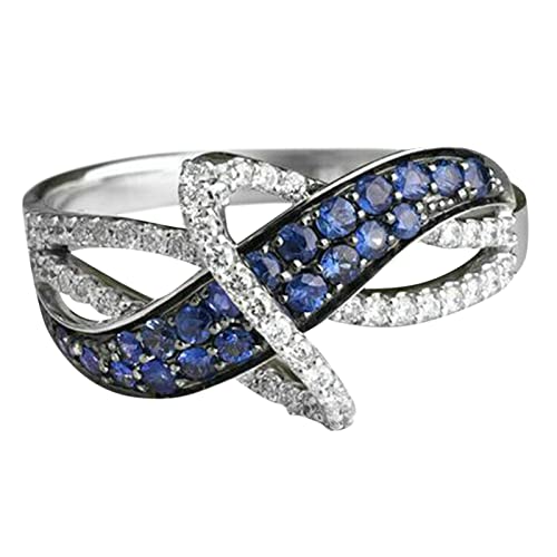 Ringe Gardinenstange Holz Doppelte Farbe Frauen Mode Trend Kreuzung Strass Ring Geometrische Blau Strass Ring Damen Schmuck Ringe Für Frauen Größe 6 10 (Silver, 10) von Generic