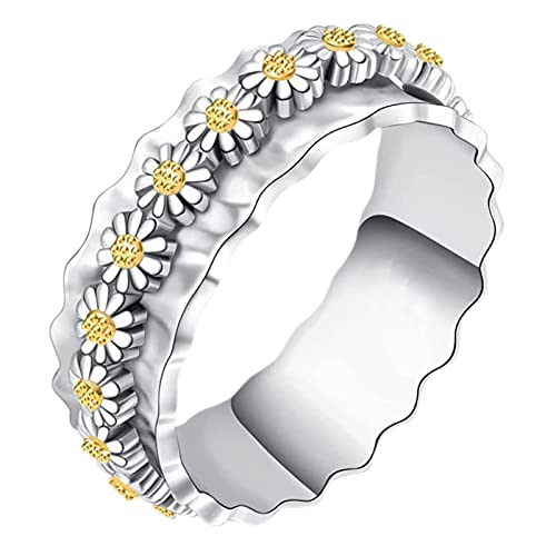 Ringe Mädchen 11 Jahre Sonnenblume Rotierender Ring Doppelte Farbe Frauen Mode Trend Sonnenblume Voller Zirkon Ring Damen Schmuck Ringe Für Frauen Größe 5 11 (Silver, 8) von Generic