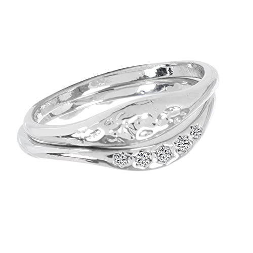 Ringe Silber 925 Set Elegante Frau Einfache Gold Geschnitzte Rose Ring Mode Hohl Ring Geschenk Für Frauen Teen Mädchen Größe 5 11 (Silver, 9) von Generic