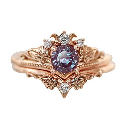 Ringe Stück 2PC Set Damen glänzender Amethyst Zirkonia Ring Versprechen Ringe Verlobung Ehering Ring Sets (Gold, 10) von Generic