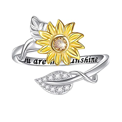 Ringe Verstellbar Sommer Shinny Geschenkring Luxus Bling Kristall Sonnenblume Mutter Tochter Ringe für Frauen Mädchen (Silver, 9) von Generic