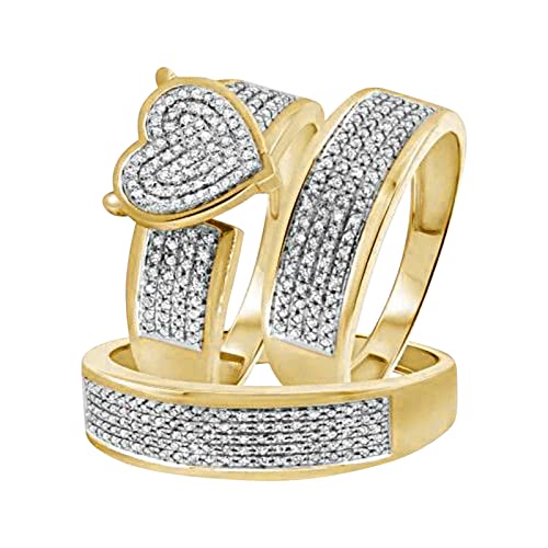 Ringelnatz Erzählungen Damen-Ring mit funkelnden Diamanten, Volldiamanten, Doppeldiamanten, Versprechen, Ring, Zirkonia-Ring, Verlobungsring, zweiteiliges Set Darts Ringe (Gold, 7) von Generic