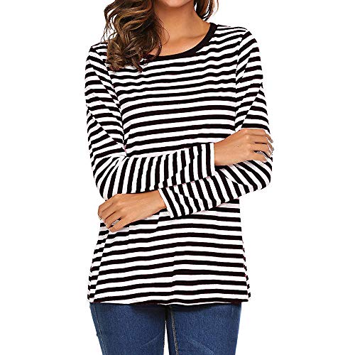 Ringelshirt Damen Gestreiftes Langarmshirt Rot-Weiss Karneval Oberteil Rundhals Basic Shirt Rot Weiß Gestreift Locker Ringelshirt Karneval Matrosen Kostüm Damen von Generic