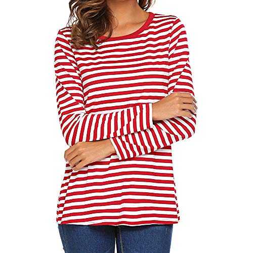 Ringelshirt Schwarz Weiß Damen Karneval Schwarzes Gestreiftes T Shirt Longsleeve Tshirt Gestreift Langarmshirt Langarm Sweatshirt Pullover Oberteile Lang Pulli Streifenshirt Matrosen Kostüm (Red, XL) von Generic