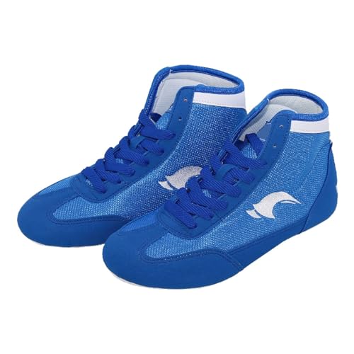 Ringerschuhe für Herren,Damen und Kinder Robuste Trainingsschuhe Geeignet für Wrestling Gewichtheben Kinder Boxschuhe High Top Jungen Mädchen Schuhe (Blue, 33 Big Kids) von Generic